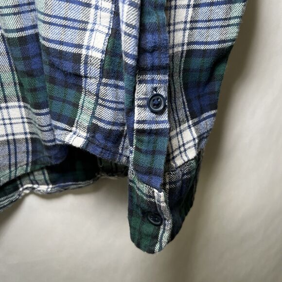 Lucky Brand Button Up Flannel Shirt Mens Size Large Green Blue Plaid Long Sleeve - Picture 5 of 12